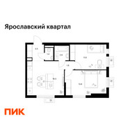 Планировка двухкомнатной(квартира) площадью 51.5 квадратных метров в “Ярославский квартал”