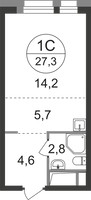 Планировка студии(квартира) площадью 27.3 квадратных метров в “ЖК Первый Московский”