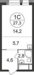 Планировка студии(квартира) площадью 27.3 квадратных метров в ЖК “ЖК Первый Московский”
