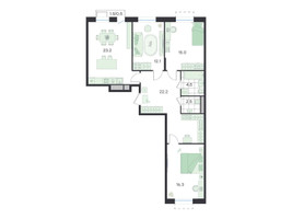 Планировка 4+ комнатной(квартира) площадью 96.3 квадратных метров в “ЖК G3 Театральный”