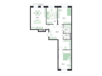 Планировка 4+ комнатной(квартира) площадью 96.3 квадратных метров в ЖК “ЖК G3 Театральный”