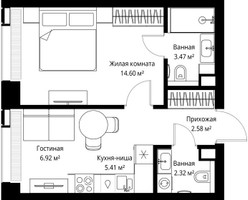 Планировка однокомнатной(квартира) площадью 35.3 квадратных метров в “ЖК Веер”