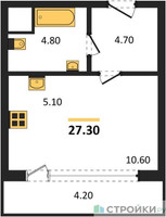 Планировка студии(квартира) площадью 27.3 квадратных метров в “Квартал Филатов луг”