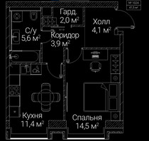 Планировка однокомнатной(квартира) площадью 41.5 квадратных метров в “ЖК СЕЗАР БУДУЩЕЕ”