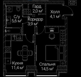 Планировка однокомнатной(квартира) площадью 41.5 квадратных метров в ЖК “ЖК СЕЗАР БУДУЩЕЕ”