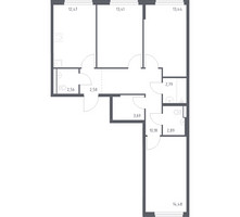 Планировка трехкомнатной(квартира) площадью 77 квадратных метров в “ЖК Новое Внуково”