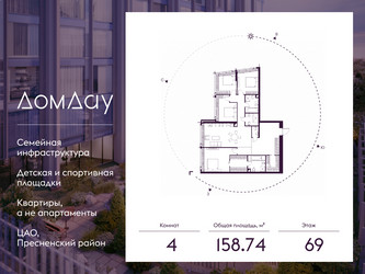Планировка 4+ комнатной(квартира) площадью 158.74 квадратных метров в ЖК “ЖК Дом Дау”