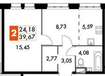 Планировка однокомнатной(апартаменты) площадью 39.67 квадратных метров в ЖК “Движение. Говорово”