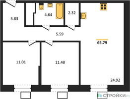 Планировка двухкомнатной(квартира) площадью 65.79 квадратных метров в “ЖК Апарт-отель Тропарево парк”