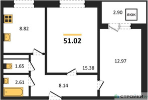 Планировка двухкомнатной(квартира) площадью 51.02 квадратных метров в “Ласточкино”