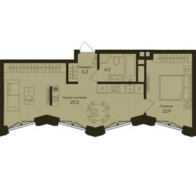 Планировка однокомнатной(квартира) площадью 47.6 квадратных метров в ЖК “ЖК Дом на Часовой”
