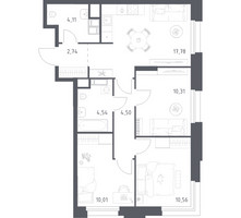 Планировка трехкомнатной(апартаменты) площадью 64.55 квадратных метров в “ЖК Апарт-отель Тропарево парк”