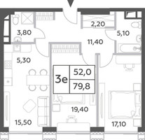 Планировка трехкомнатной(квартира) площадью 79.8 квадратных метров в “ЖК Will Towers (Вилл Тауэрс)”