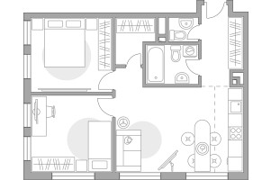 Планировка трехкомнатной(квартира) площадью 64.51 квадратных метров в “ЖК BeLuck Коломенское”