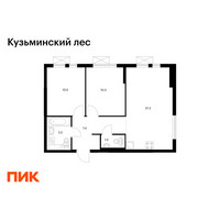 Планировка двухкомнатной(квартира) площадью 54.5 квадратных метров в “ЖК Кузьминский лес”