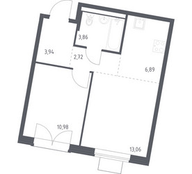 Планировка однокомнатной(квартира) площадью 41.45 квадратных метров в ЖК “ЖК Квартал Западный”