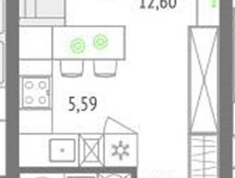 Планировка студии(квартира) площадью 25.01 квадратных метров в ЖК “ЖК Upside Towers (Апсайд Тауэрс)”