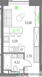 Планировка студии(квартира) площадью 25.01 квадратных метров в “ЖК Upside Towers (Апсайд Тауэрс)”