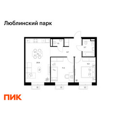 Планировка двухкомнатной(квартира) площадью 56.1 квадратных метров в ЖК “ЖК Люблинский парк”