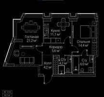 Планировка двухкомнатной(квартира) площадью 66.7 квадратных метров в “ЖК СЕЗАР БУДУЩЕЕ”