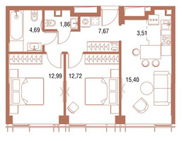 Планировка двухкомнатной(квартира) площадью 59.5 квадратных метров в “ЖК Symphony 34 (Симфония 34)”