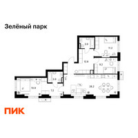 Планировка трехкомнатной(квартира) площадью 87.3 квадратных метров в “ЖК Зеленый парк”