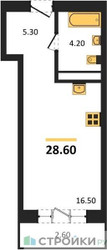 Планировка студии(квартира) площадью 28.6 квадратных метров в ЖК “ЖК Квартал Метроном”