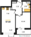 Планировка однокомнатной(квартира) площадью 37.4 квадратных метров в “ЖК Родные кварталы”