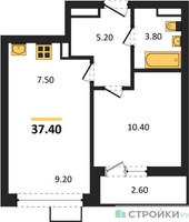 Планировка однокомнатной(квартира) площадью 37.4 квадратных метров в “ЖК Родные кварталы”