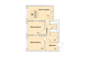 Планировка двухкомнатной(квартира) площадью 56.1 квадратных метров в “ЖК Отрадный”