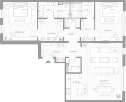 Планировка двухкомнатной(квартира) площадью 147.8 квадратных метров в “ЖК Николь”
