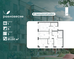 Планировка трехкомнатной(квартира) площадью 81 квадратных метров в “ЖК Равновесие”