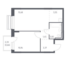 Планировка однокомнатной(квартира) площадью 38.7 квадратных метров в ЖК “ЖК Рублевский Квартал”