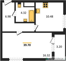 Планировка однокомнатной(квартира) площадью 39.7 квадратных метров в “ЖК Светлый мир БиоПолис”