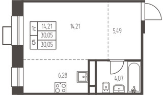Планировка студии(квартира) площадью 30.1 квадратных метров в “ЖК Новая Ивантеевка”