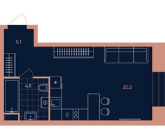 Планировка однокомнатной(квартира) площадью 30.1 квадратных метров в “Квартал Эра”