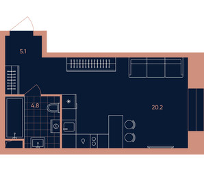 Планировка однокомнатной(квартира) площадью 30 квадратных метров в ЖК “Квартал Эра”