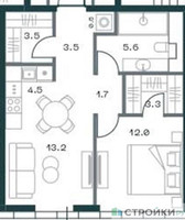 Планировка однокомнатной(квартира) площадью 48 квадратных метров в “ЖК SHIFT (Шифт)”