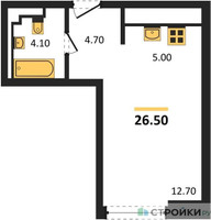 Планировка студии(квартира) площадью 26.5 квадратных метров в “ЖК INJOY (Инджой)”