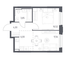 Планировка однокомнатной(квартира) площадью 33.93 квадратных метров в ЖК “ЖК Квартал Строгино”