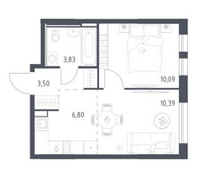 Планировка однокомнатной(квартира) площадью 34.61 квадратных метров в “ЖК Остафьево”