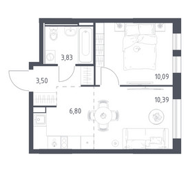 Планировка однокомнатной(квартира) площадью 34.61 квадратных метров в ЖК “ЖК Остафьево”
