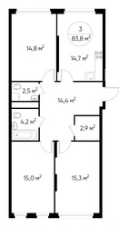 Планировка трехкомнатной(квартира) площадью 83.8 квадратных метров в ЖК “ЖК Переделкино Ближнее”