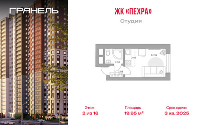 Планировка студии(квартира) площадью 19.95 квадратных метров в ЖК “ЖК Пехра”