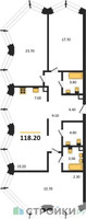 Планировка трехкомнатной(квартира) площадью 118.2 квадратных метров в “ЖК КОД Сокольники”