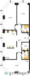 Планировка трехкомнатной(квартира) площадью 118.2 квадратных метров в ЖК “ЖК КОД Сокольники”