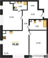Планировка двухкомнатной(квартира) площадью 76.9 квадратных метров в “ЖК Mariinn Park (Мариин Парк)”