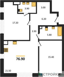 Планировка двухкомнатной(квартира) площадью 76.9 квадратных метров в ЖК “ЖК Mariinn Park (Мариин Парк)”