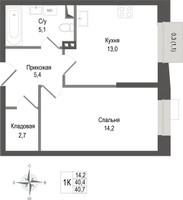 Планировка однокомнатной(квартира) площадью 40.4 квадратных метров в “ЖК КИНОКВАРТАЛ”