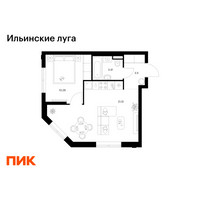 Планировка однокомнатной(квартира) площадью 38.71 квадратных метров в “ЖК Ильинские луга”